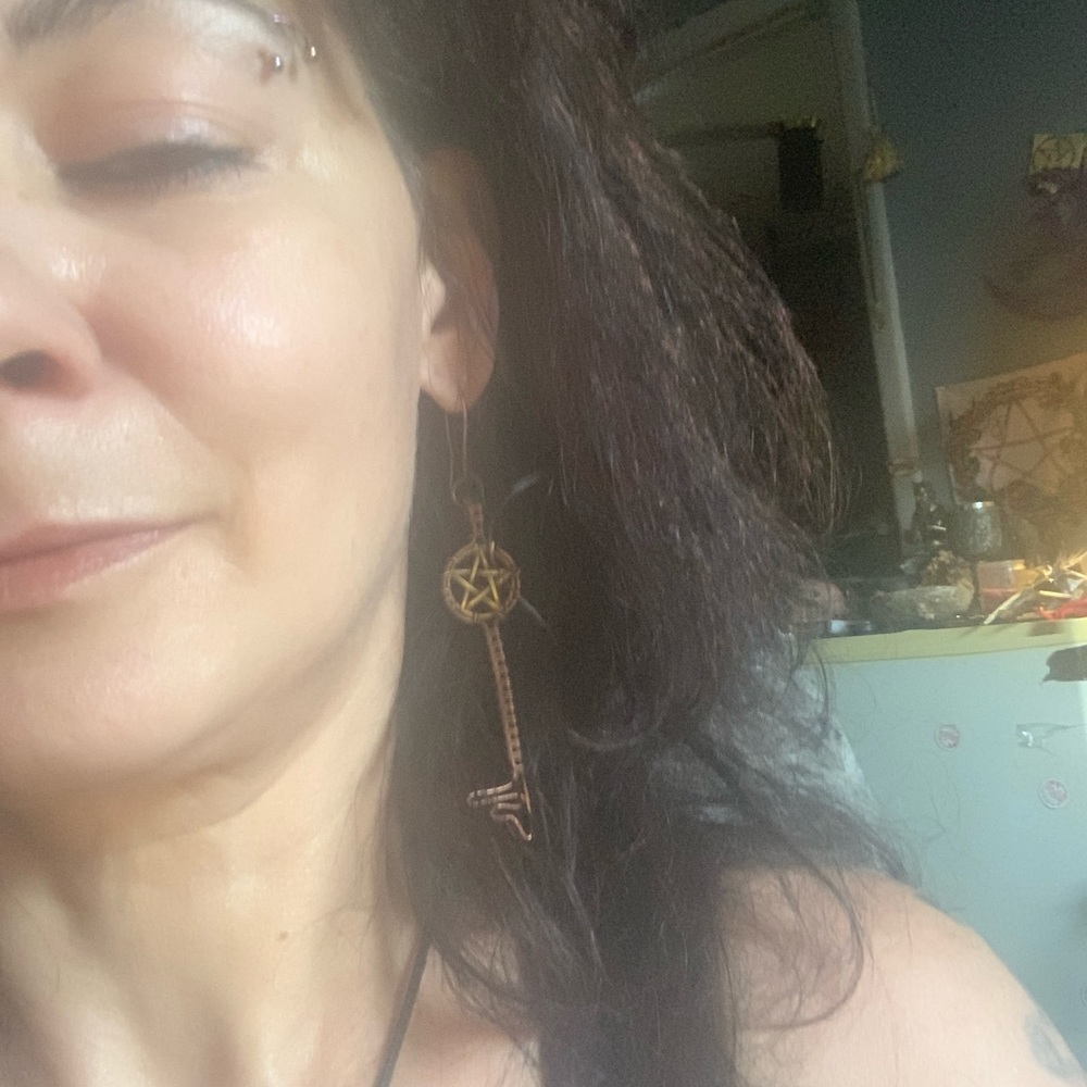 Pentagram/key earrings